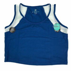 Womens Cropped Tank Medium Lularoe Workout Top Blue White Mesh Fitness Exercise